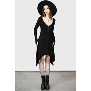 Killstar Haunted Grove Ribbed Cotton Long Sleeve Dress Size Small